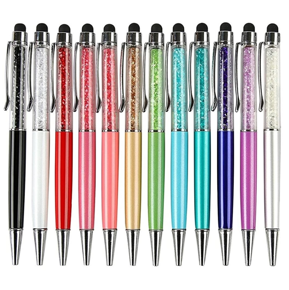 2 Coloful Half Slim Crystal-Filled Stylus Pens